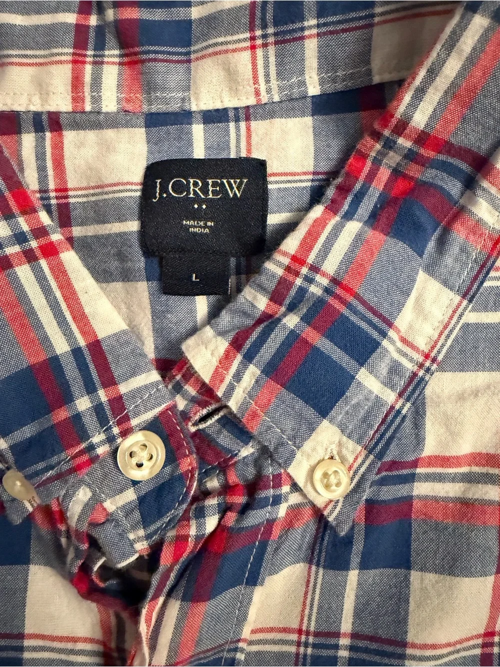 J. Crew Red, Blue & White Plaid Short-Sleeve Button-Down Shirt